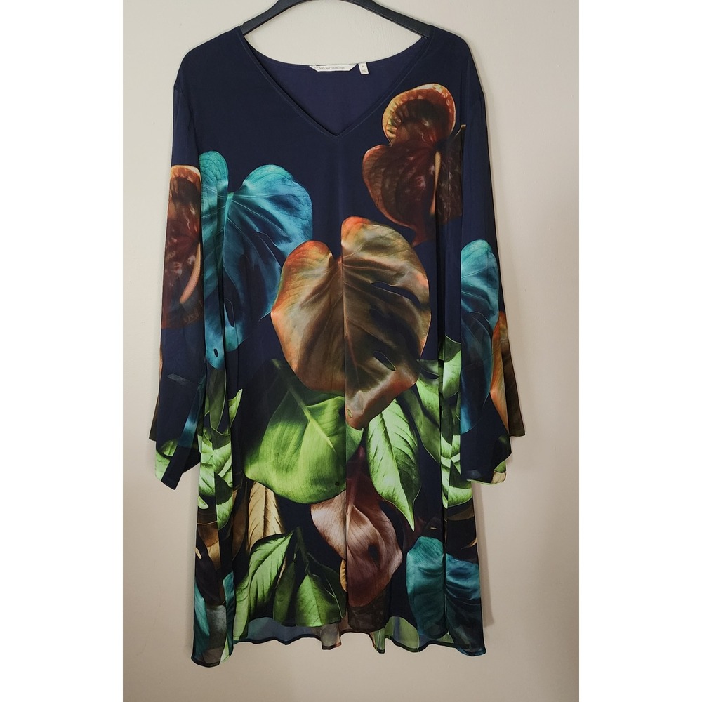 Soft Surroundings 3X Tropical Botanical Leaf Print Shift Dress Flowy